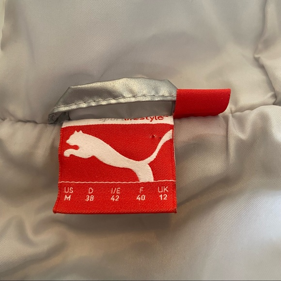 Puma Hooded Puffer Jacket Size Medium Silver - Picture 10 of 16